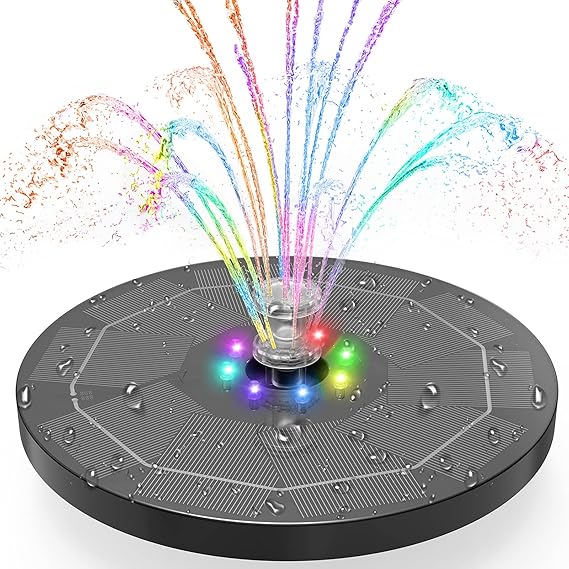 AISITIN 5.5W Solar Fountain Pump with LED Lights, Solar Powered Water