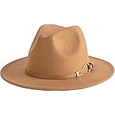 EOGIMI Fashion Women Wide Brim Fedora Floppy Panama Hat with Belt Buckle