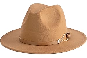 EOGIMI Fashion Women Wide Brim Fedora Floppy Panama Hat with Belt Buckle