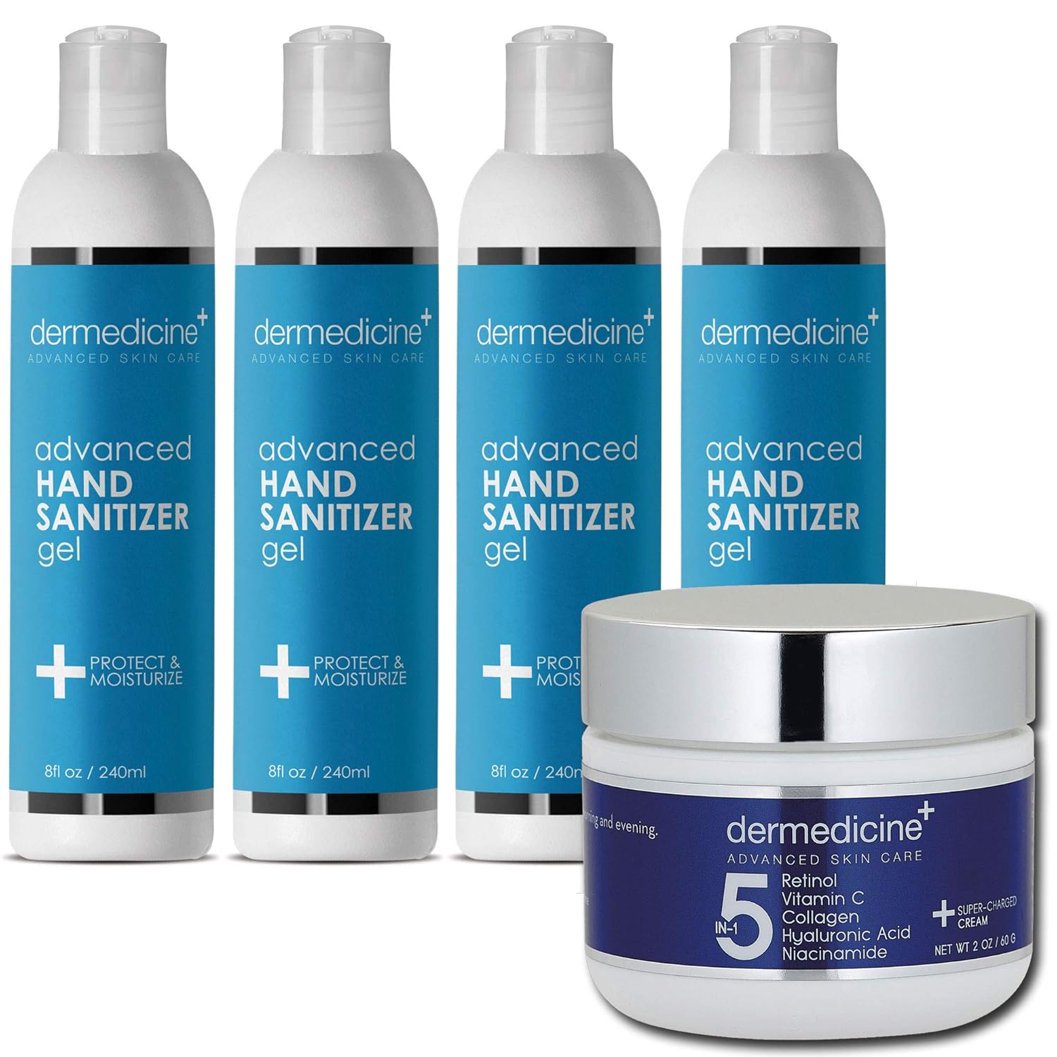 Dermedicine 5 in 1 Retinol, Vitamin C, Collagen, Hyaluronic Aciad, Niacinamide and Our NEW Hand Santizer Gel 4 Pack