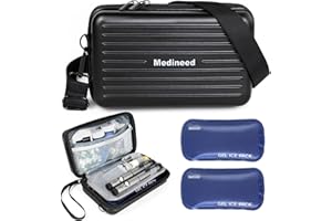 MEDINEED Insulin Cooler Travel Case, 24H 4 Pens Diabetes Travel Case Tsa Approved Diabetic Supplies, Travel Medicine Organizer Diabetes Care, Medication Cooler for Travel Medicine Kit with 2 Ice Pack (Black)