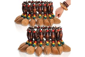 Pumtus 2 Pcs African Tribal Style Nut Shell Bracelet, Seed Shell Dance Bracelet, Natural Shaker Bell Wristband, Craft Handbell Wrist Bell, Percussion Instrument Accessories for Dance, Yoga, ASMR