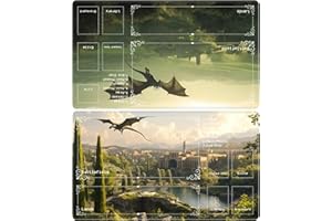 BVDIKMI Playmat for MTG with Zones (2 Pack), Card Game Mat Non-Slip Rubber Base and Stitched, 24 x 14 inch TCG Play Mat for MTG and Other Card Games, City Dragon Flying