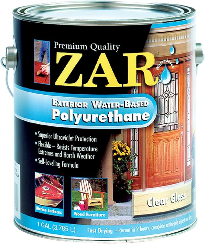 Zar 32613 1 Gallon Clear Gloss Zar Exterior Water Based Polyurethane Household Wood Stains Amazon Com