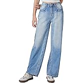 SheDenim Womens Wide Leg Jeans Mid Rise and Baggy Boyfriend Loose Fit Denim Pants with Worn-in Look
