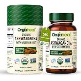 Orgaheal USDA Organic Ashwagandha with Valerian Root, 2100mg Total Herbal Blend | 5% Standardized Withanolides | Calm &amp; Relaxation Support for Evening Relaxation Support | Non-GMO, Vegan, 60 Caplets