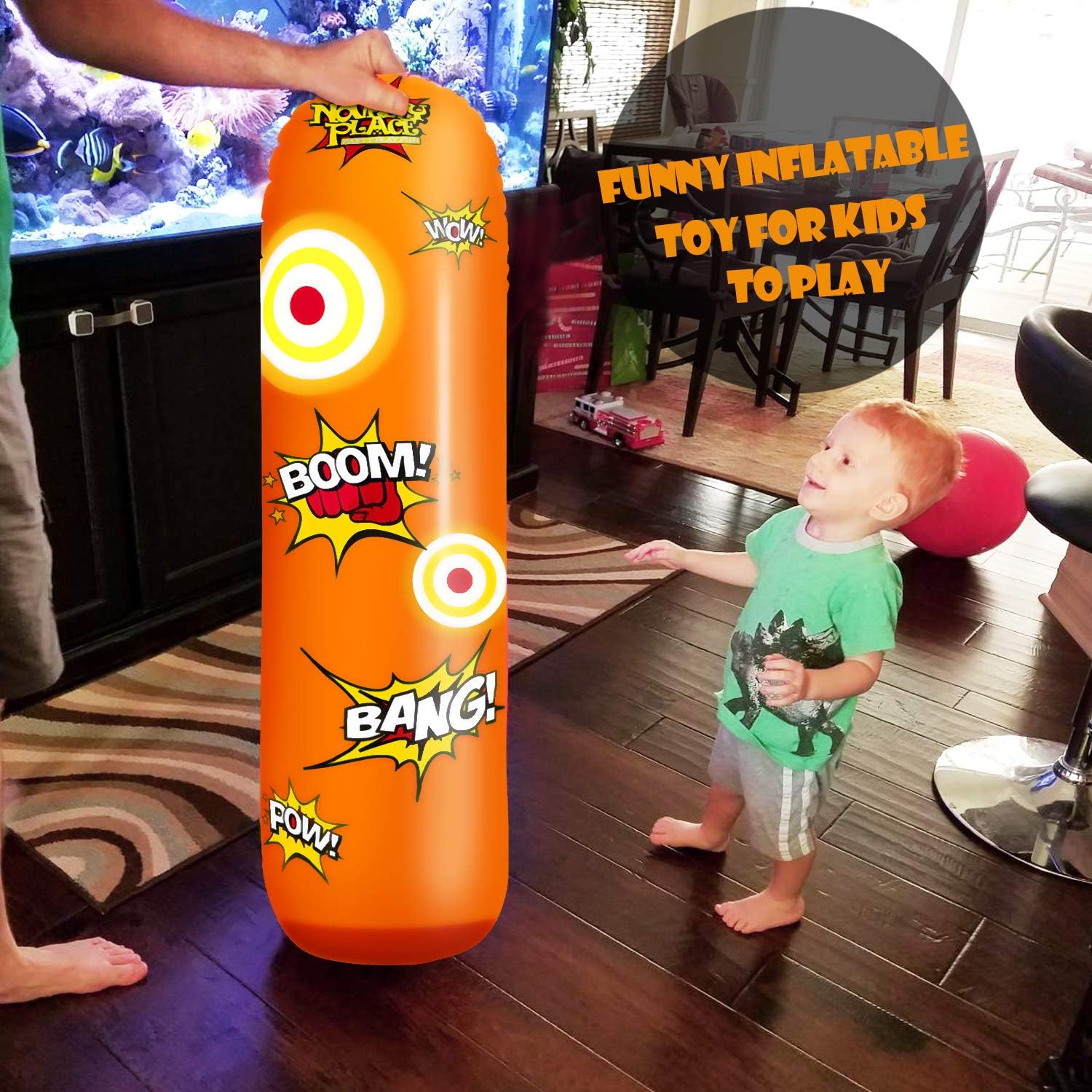 Novelty Place Kid's Inflatable Punching Bag - 4 Feet Tall Free Standing Socker Bopper Buddy - Hit & Bounce Back Air Bop Toy Fun for All Ages Boys Girls Kids Fitness & Stress Relief: Home & Kitchen