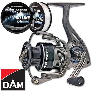 Angel-Berger Dam Quick Impulse FD Spinnrolle gratis Pro Line x-Treme Schnur