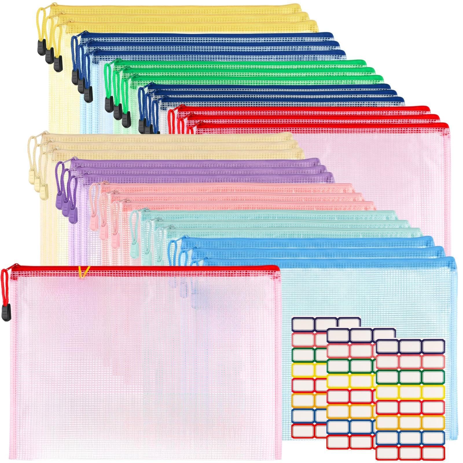 Photo 1 of Chuangdi 120 Pcs Colorful Mesh Zipper Pouch Bags A4 Size Board Game Storage Zipper Bags for Organizing, Plastic Pouch Bag in 10 Colors Letter Size Puzzle Storage and Office Supplies