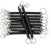 StayMax Retractable Coil Springs Keychain Coil Cord Key Chain Holder Lanyard 10 Pack (Black)