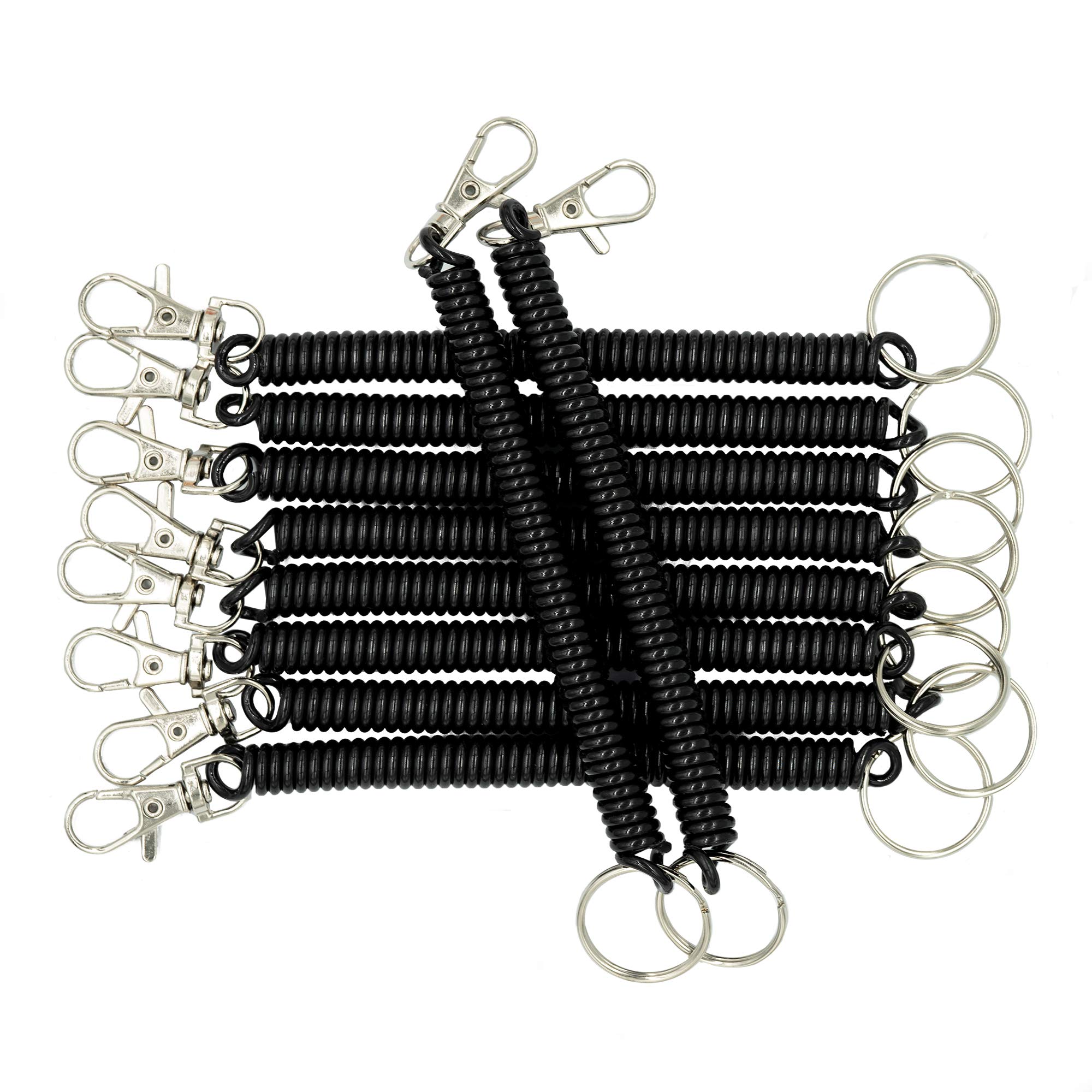 StayMax 10 Pack Retractable Keychain Coil Cord Holder, Black