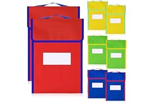 BURYEAH Large Book Pouches Book Bags for Classroom Bulk Book Bags with Clear Name Tag Pocket Colorful Student Book Protector Pouch Chair Pockets for Kid Classroom Homework Gift (8 Pcs)