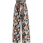 winkbay Women's Boho Floral Beach Palazzo Pants Wide Leg High Waisted Loose Lounge Trousers