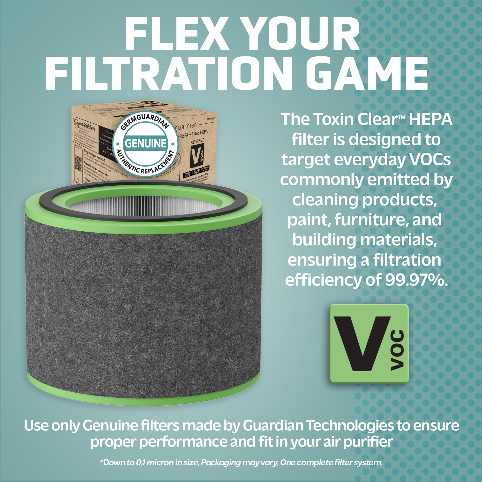 GermGuardian Filter V Toxin Clear HEPA Original Air Purifier Replacement Filter, Removes 99.97% of Pollutants, Common VOCs and Household Toxins, for AirSafe Series and AC151, Black/Grey, FLT151VO