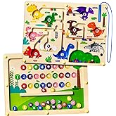 2 in 1 Magnetic Color and Number Maze Double-Sided ABC Alphabet Puzzles Board Magnet Dinosaur Counting Maze Preschool Learnin