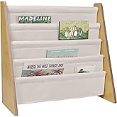 Wildkin Wooden Sling Bookshelf for Kids – Premium Canvas Design with 4 Fabric Shelves, Organizer for Home or Classroom - Natural w/Tan