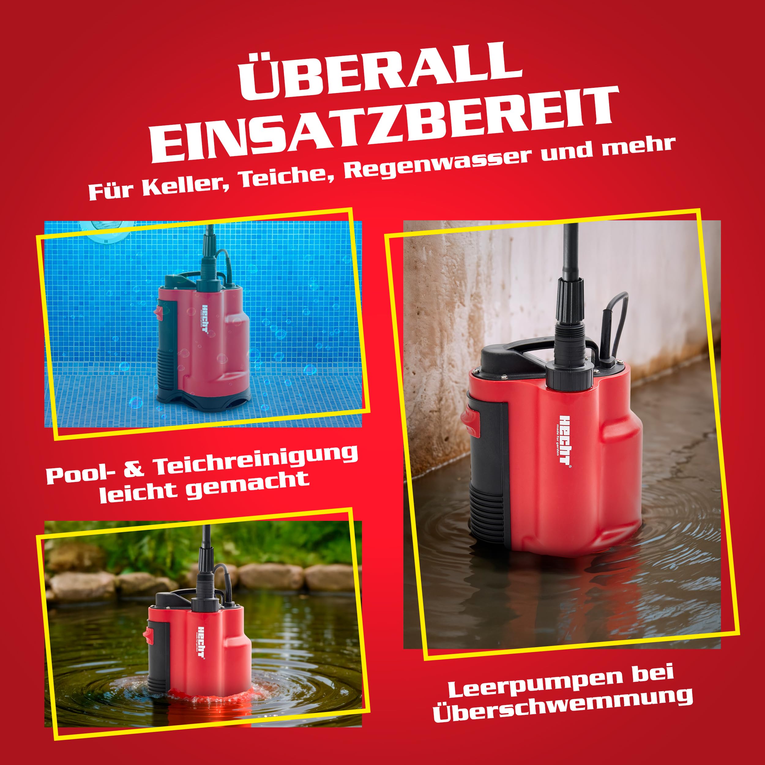 HECHT Tauchpumpe 750 W 13000 l/h bis 9 m Förderhöhe 5