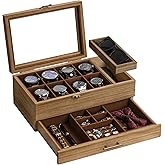 GALHUBIS Watch Box with Tray, 2-Tier Watch Case for Large Dial Watches, 8-Slot Watch Display Case with Lid, Removable Watch Pillows, Drawer, Gifts for Men Women, Watch Organizer, Jewelry Box, Walnut
