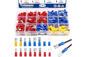 Tnisesm 280Pcs Spade Connector,Crimp Connectors 2.8mm 4.8mm 6.3mm Male and Female Spade Connector kit, 16 Types Crimp Termina