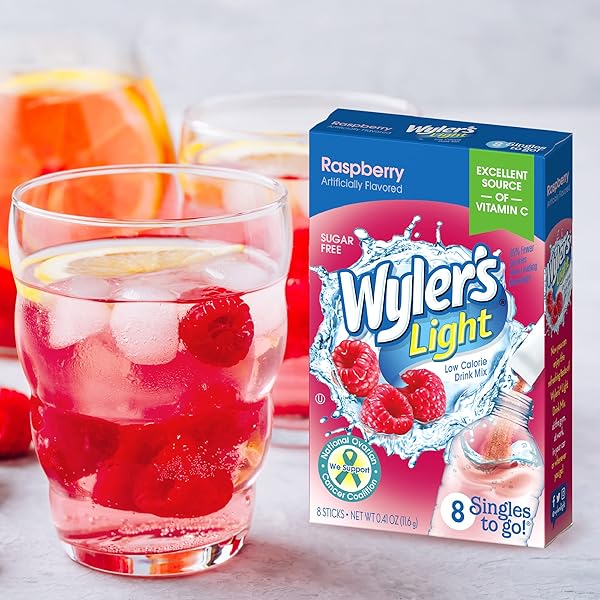 WYLER’S LIGHT SINGLES WATER DRINK MIX TO GO POWDER PACKETS, RASPBERRY, 8 COUNT
