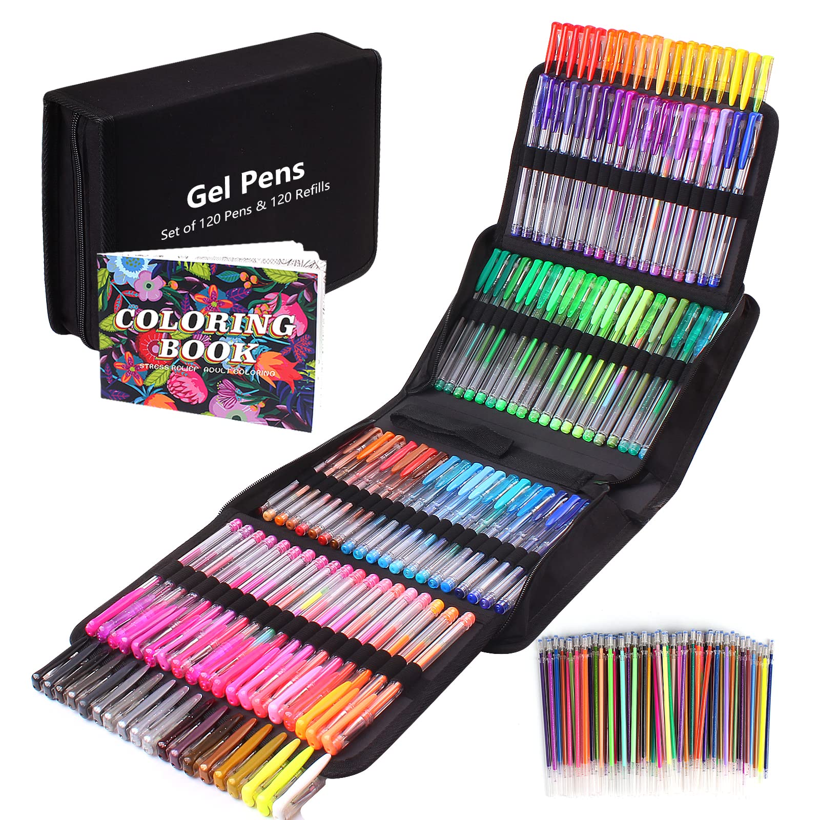 Gunsamg 240 Gel Pens for Adults Colouring,120 Colouring Pens Coloured Gel Pen Set with 120 Glitter Refills & 1 Colouring Book for Drawing,Crafting, Colouring