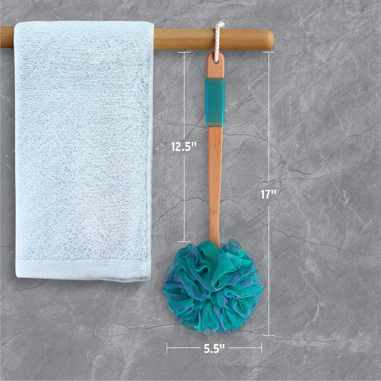 AmazerBath Shower Sponge Loofah Back Scrubber, PE Soft Mesh Loofah Body Scrubber with Long Wooden Handle, Bath Sponge for Men Women (Green) : Beauty