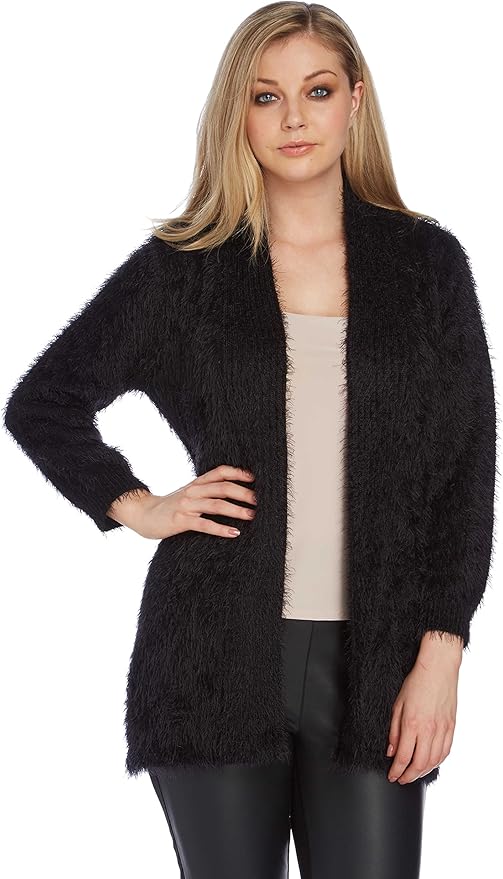 Roman Originals Women's Longline Fluffy Cardigan 20 Black Amazon.co