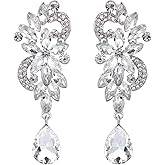 BriLove Women's Bohemian Boho Crystal Flower Wedding Bridal Chandelier Teardrop Bling Dangle Earrings