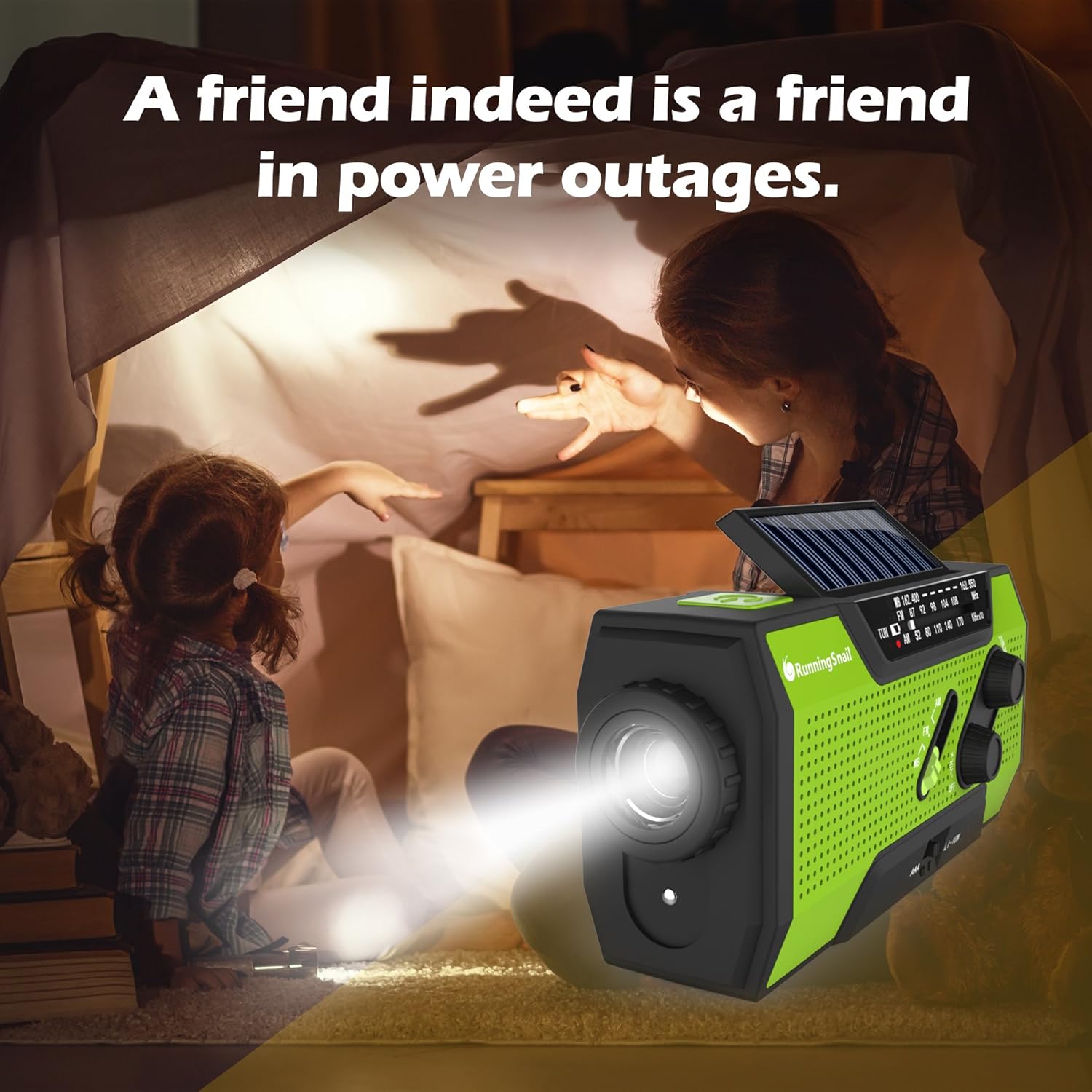 RunningSnail Solar Crank NOAA Weather Radio for Emergency with AM/FM, Flashlight, Reading Lamp and 2000mAh Power Bank (Green): Home Audio & Theater