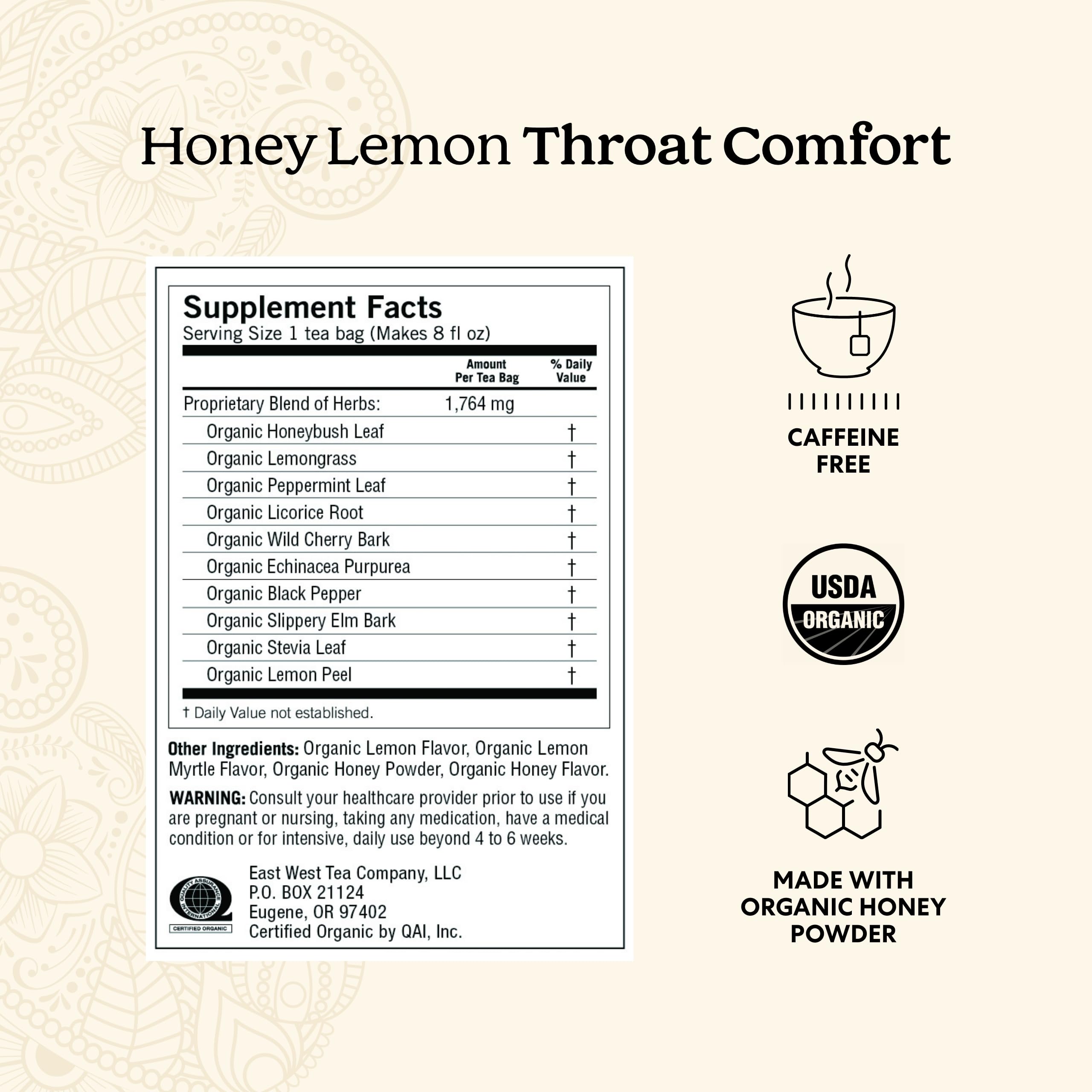 Yogi Tea - Honey Lemon Throat Comfort (6 Pack) - Soothes the Throat - 96 Tea Bags