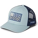 Columbia Unisex Unisex PFG Fish Flag Mesh Snap Back Hat, Crushed Blue/Carbon/Fish Flag, One Size