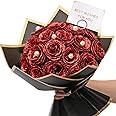 Waipfaru Red Glitter Roses Bouquet, DIY Fake Flowers Bouquet, Everlasting Shiny Artificial Rose Bouquet for Valentines, Anniversary, Engagement, Wedding, 24 Roses