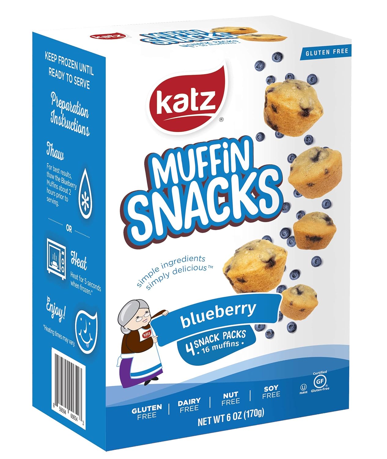 Katz Gluten Free Blueberry Muffin Snacks | Dairy Free, Nut Free, Soy Free, Gluten Free | Kosher (1 Pack, 6 Ounce)