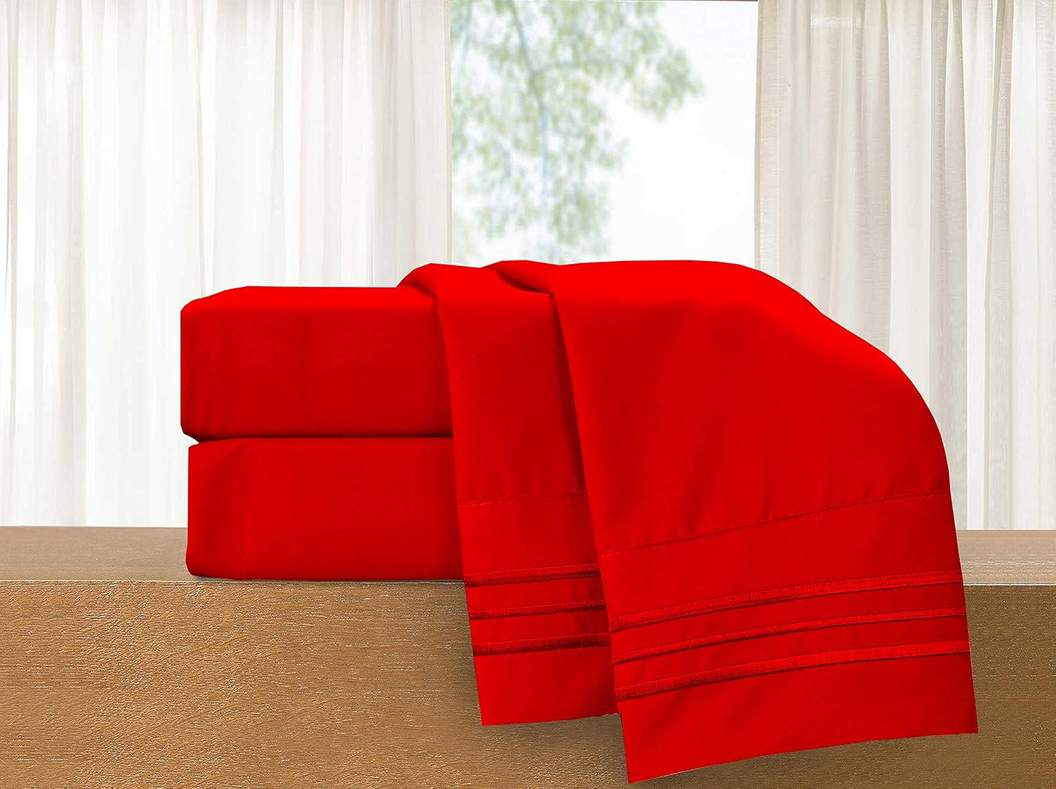 Elegant Comfort 822RRW-Full-Red 4-Piece Sheet Set-Luxury Bedding 1500 Thread Count Egyptian Quality Wrinkle and Fade Resistant Hypoallergenic Cool & Breathable, Easy Elastic Fitted Full Red: Home & Kitchen
