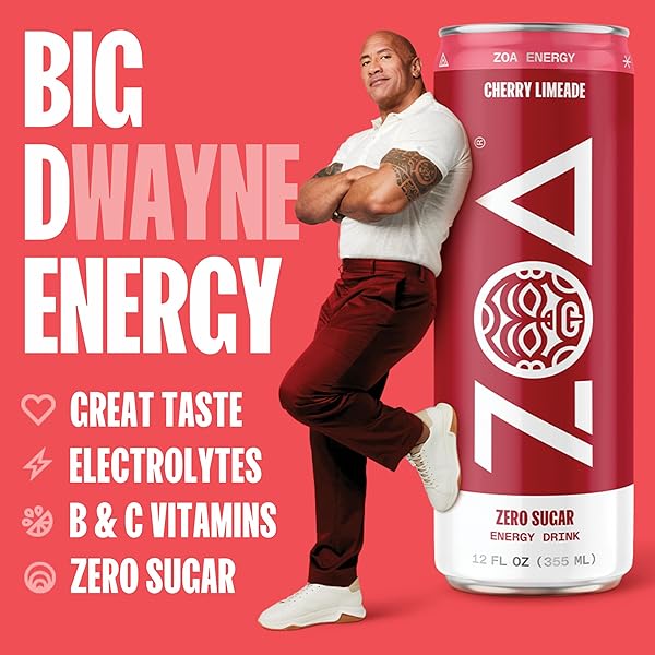 ZOA ZERO SUGAR ENERGY DRINK, CHERRY LIMEADE – SUGAR FREE WITH ELECTROLYTES, HEALTHY VITAMIN C, AMINO ACIDS, ESSENTIAL B-VITAMINS, AND CAFFEINE FROM GREEN TEA – 16 FL OZ (12-PACK)
