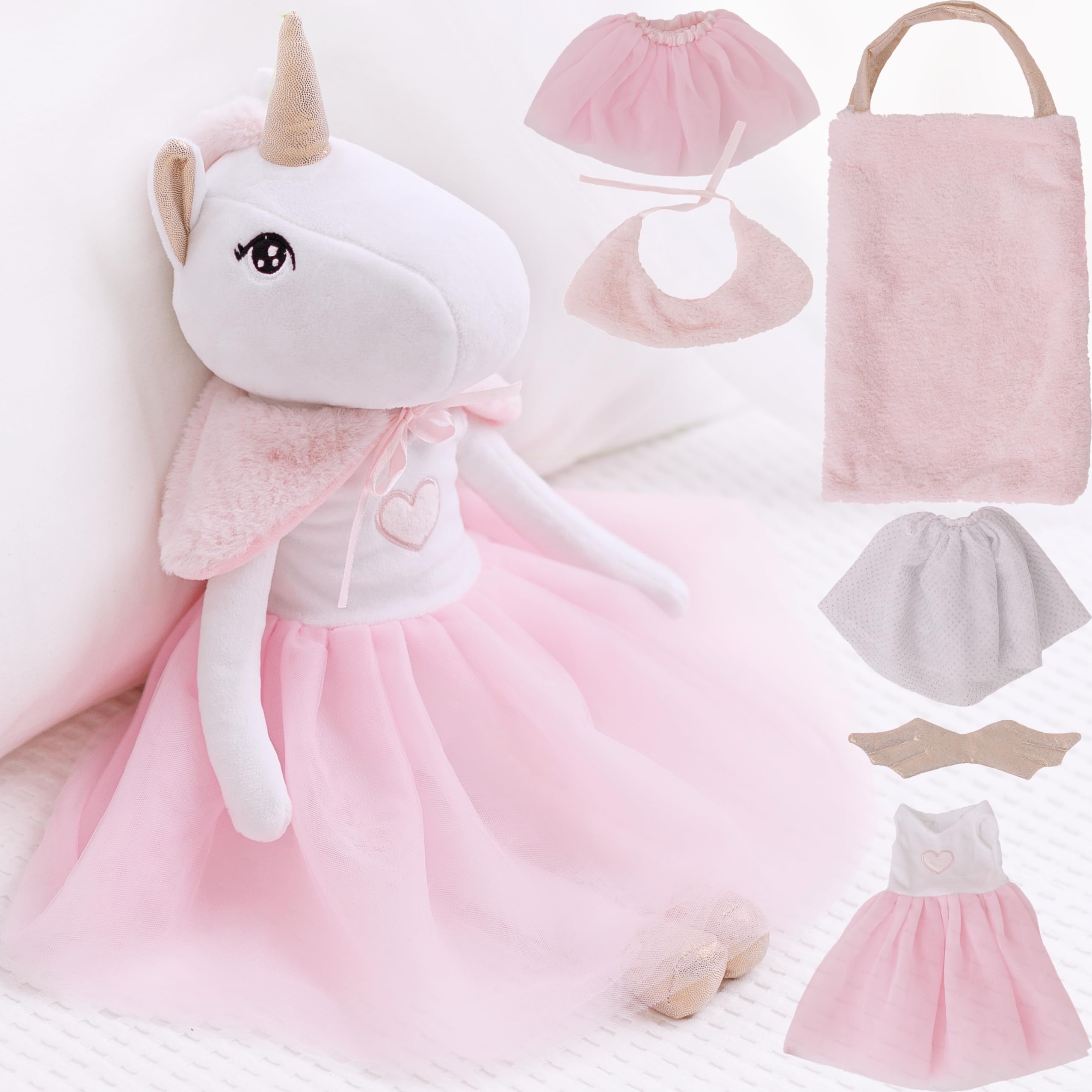 Photo 1 of Perfectto Design Ballerina Unicorn Doll Stuffed Animal for Girls - Plush Toy Doll Set, Bag, Tutu Cloths, Wings - Play Set for 3 4 5 Year Old Girl Gift for Little Girl, Birthday, Christmas Age 3-9