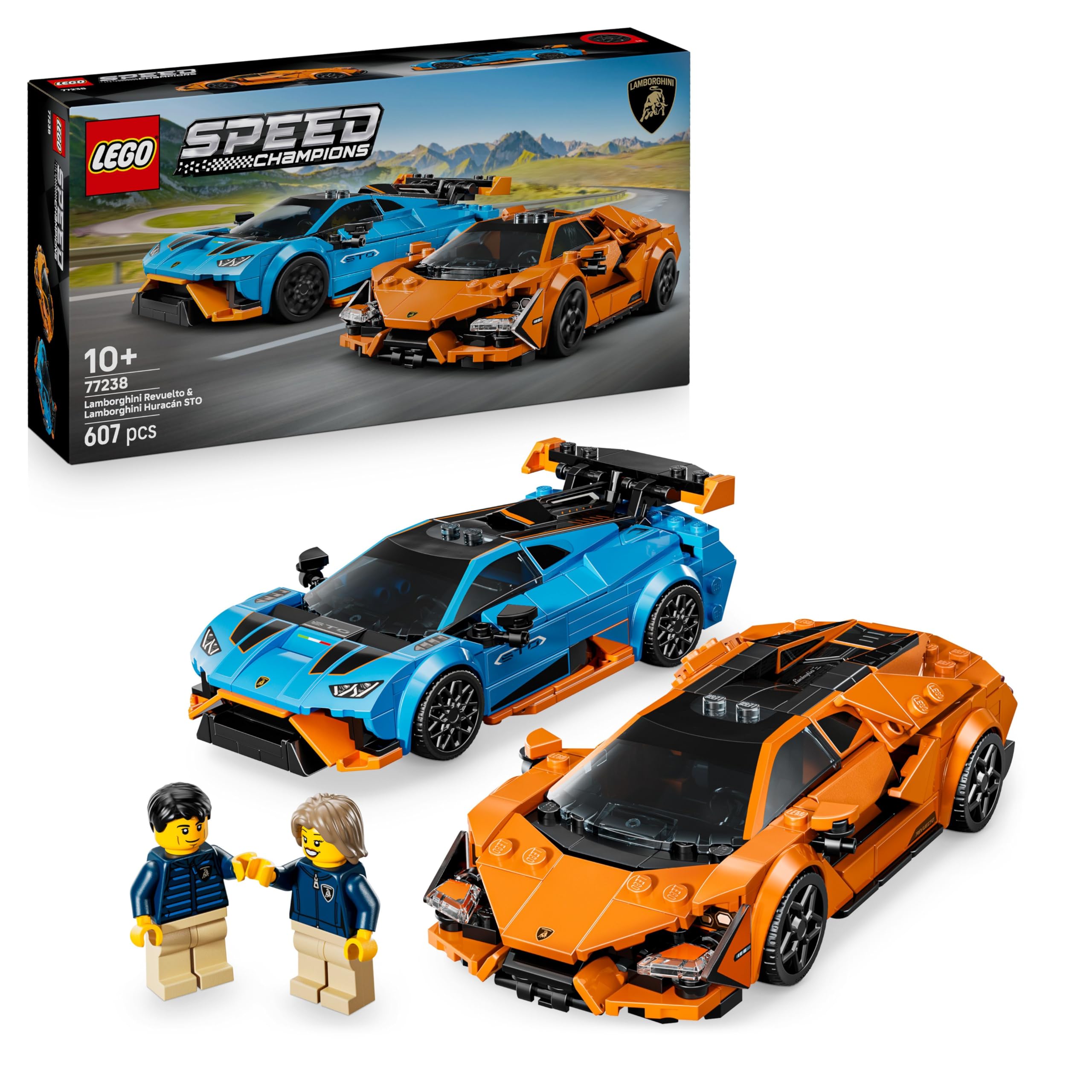 LEGO Speed Champions Lamborghini Revuelto und Huracán STO Auto Set mit 2 Rennwagen und 2 Fahrer Minifiguren - Spielzeug für Auto Fans - Kreatives Geschenk für Jungen ab 9 Jahren - 77238