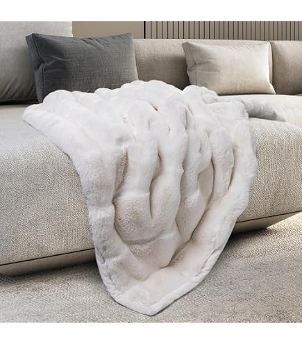 Faux Rabbit Fur Throw Blanket — 50x60 Inches, Ultra-Soft, Machine Washable, Wrinkle Resistant, For Couch Or Bed