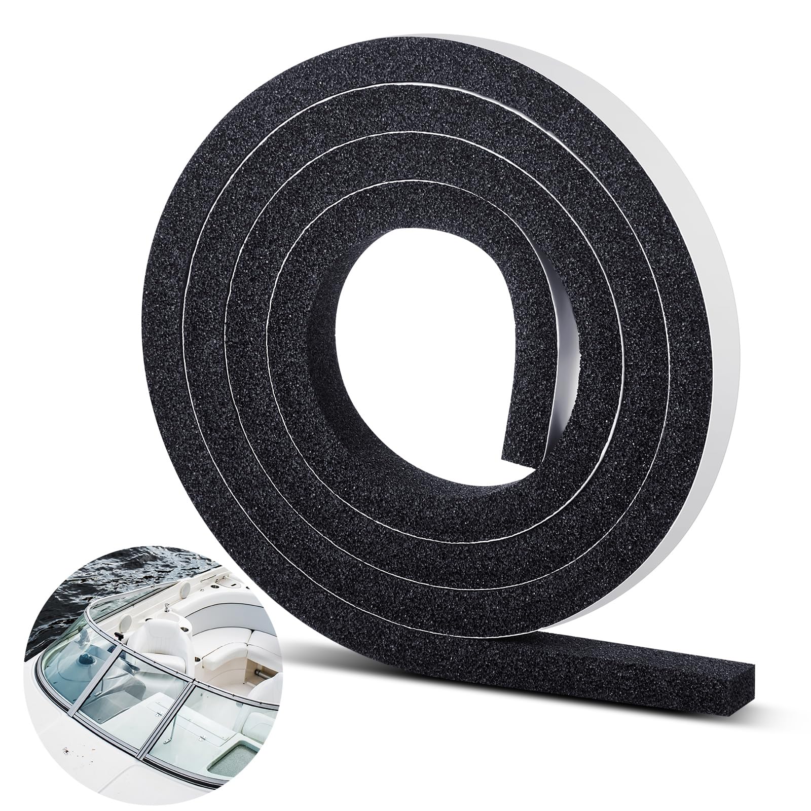 Photo 1 of Maasechs Boat Windshield Screw Cover Foam 6' Roll, 1/2" x 3/4" Strip Boat Windshield Gasket Screw Channel Cover PVC Foam Weather Stripping for Watercraft Window Body Trim Seal