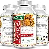 Natures Craft Turmeric Curcumin Supplement for Women and Men Pure Natural Antioxidant Root Extract Capsules Best Joint Health Immune Response Health Benefits with BioPerine 60 Capsules
