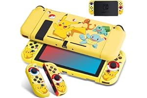 Xcitifun Designed for Nintendo Switch Joy-Con TPU Cases for Girls Boys Kids Cute Kawaii Character Protective Shell Compatible with Nintendo Switch Controller Carrying Cover - Yellow Poke