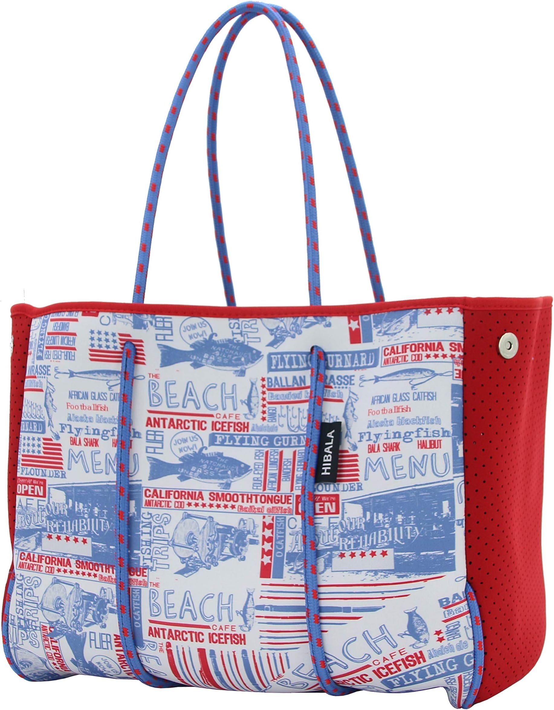 Hibala Neoprene Multipurpose Beach Bag,Gym/Travel/Pool Bag,Tote For Women&Men,with Wrap-Around Cushion Handle,Magnetic Snaps,Inner Zipper Pocket and Movable Board (Nostalgia)