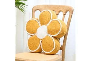 Sioloc Flower Shaped Pillow Daisy Pillows Floor Cushion Pastel Cute Seat Cushions Aesthetic Classroom Dorm Decorative Fun Throw Pillow for Bed,Couch(Yelllow,15.7")