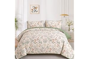 Anibedding Green Quilt Set Queen Size,Botanical Reversible Bedspread Soft Microfiber Lightweight Queen Size Coverlet for All Season 96"x90"