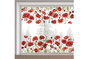 GORGECRAFT August Poppy Large Window Stickers Static Glass Sliding Door Clings Decoration Vinyl Alert Bedroom Bathroom Anti-C