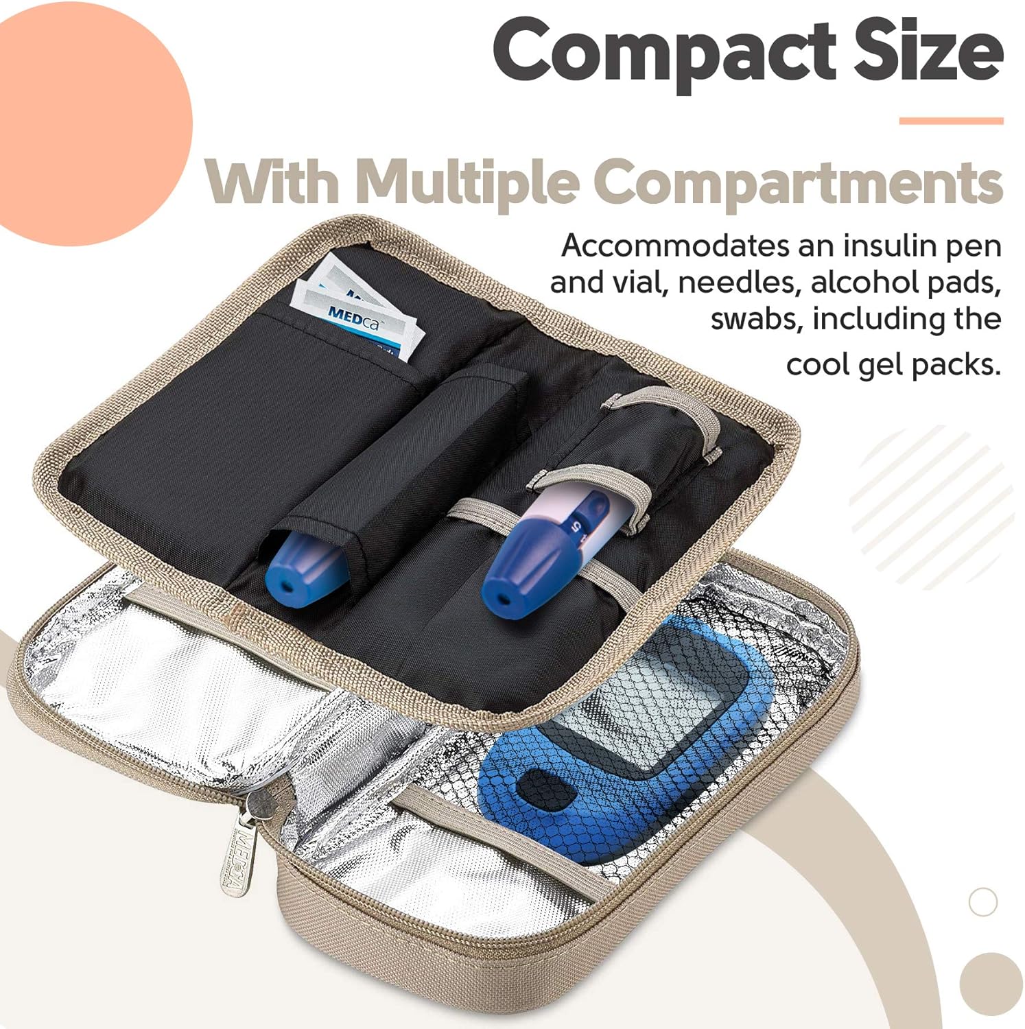Insulin Cooler Travel Case - Insulated Portable Diabetic Pouch with 2 Gel Ice Packs - Reusable Lightweight & Durable Organizer Bag Cooler for Medications Diabetes Pen, and Supplies, (Black & Tan): Health & Personal Care