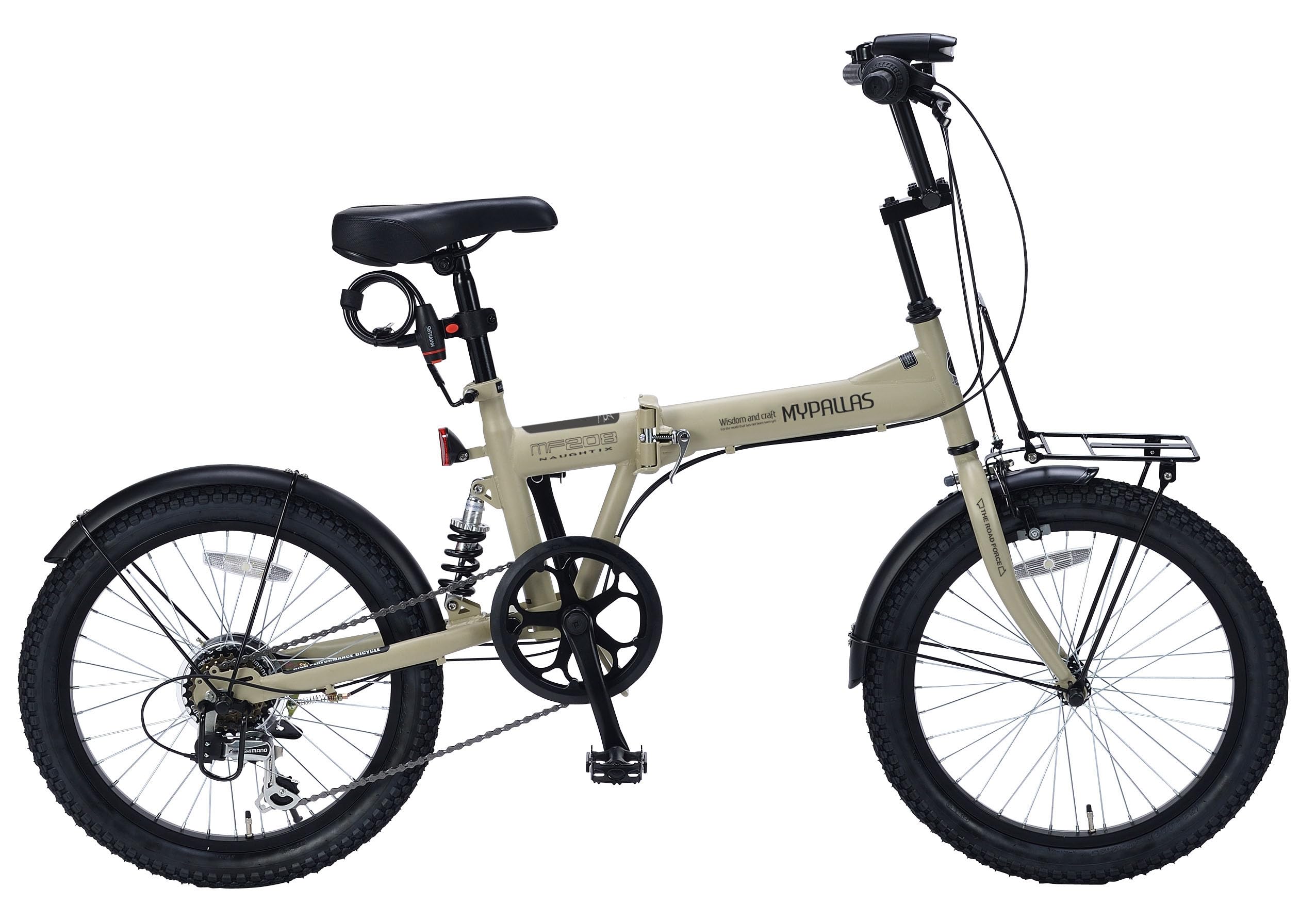 マイパラス(Mypallas)折畳セミファットバイク 20インチ シマノ製 6段ギア リアサスペンション LEDライト・ワイヤーロック・フロントキャリア標準装備 折畳自転車 MF208 NAUGHTIX サンドベージュ商品画像