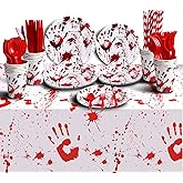 Halloween Party Supplies Dinnerware Decorations - Bloody Zombie Tablecloth, Paper Plates, Cups, Straw, Napkins, Cutlery - Horror Halloween Birthday Party Decorations Tableware Serves 20 Guests-161CT
