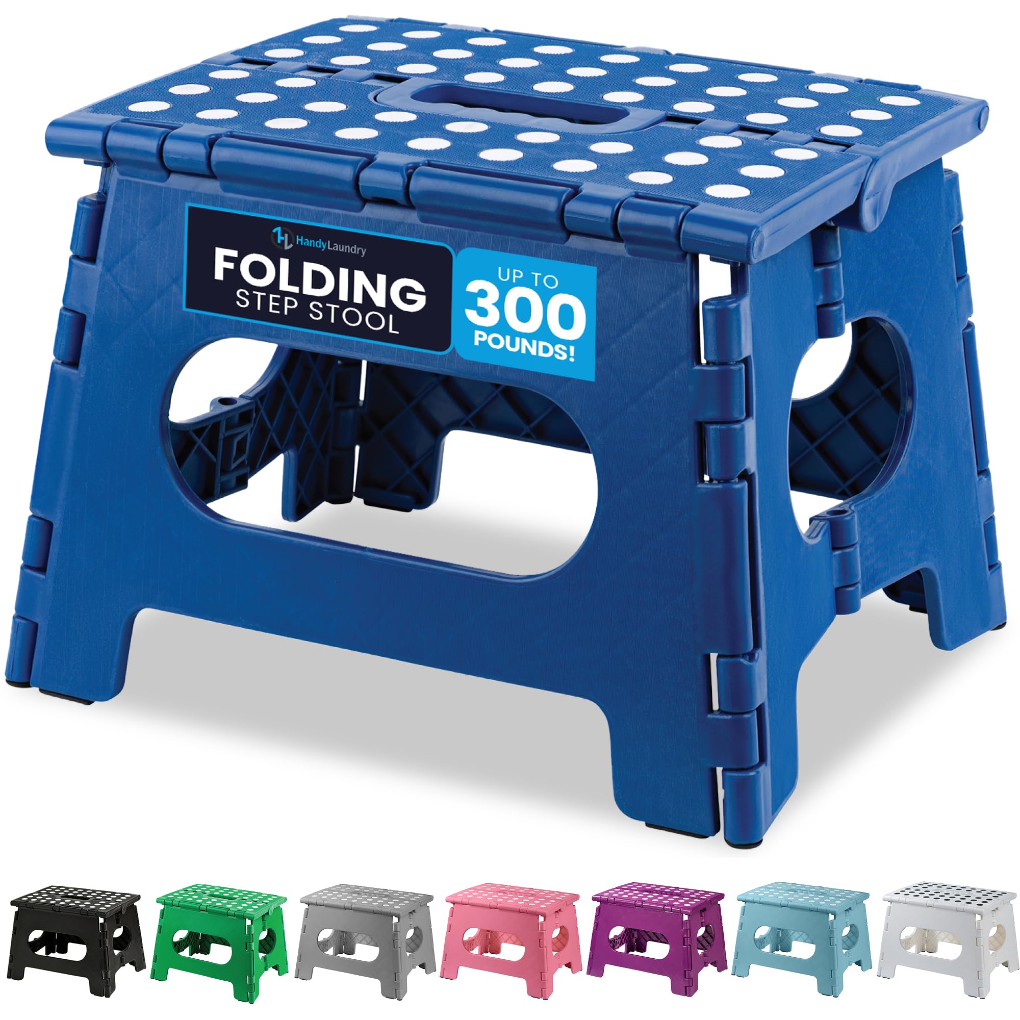 Photo 1 of Handy Laundry Folding Lightweight Step Stool - Sturdy Enough to Support Adults and Safe Enough for Kids - Opens Easy with One Flip - Great for Kitchen, Bathroom or Bedroom (Blue)