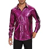 Zando Mens Disco Shirt Outfit Retro 70s Shirts for Men Sequin Glitter Long Sleeve Button Down Disco Outfits Party Costume